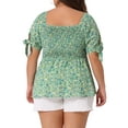 thumbnail image 4 of DARING DIVA Women's Plus Smocked Bow Tie Short Sleeve Peplum Top 1X Green, 4 of 6