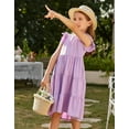 thumbnail image 5 of Oudiya Purple Dresses for Girls Ruffle Sleeve Tiered Swing Casual Midi Sundress with Pockets for Kids 6-14Y, 5 of 9