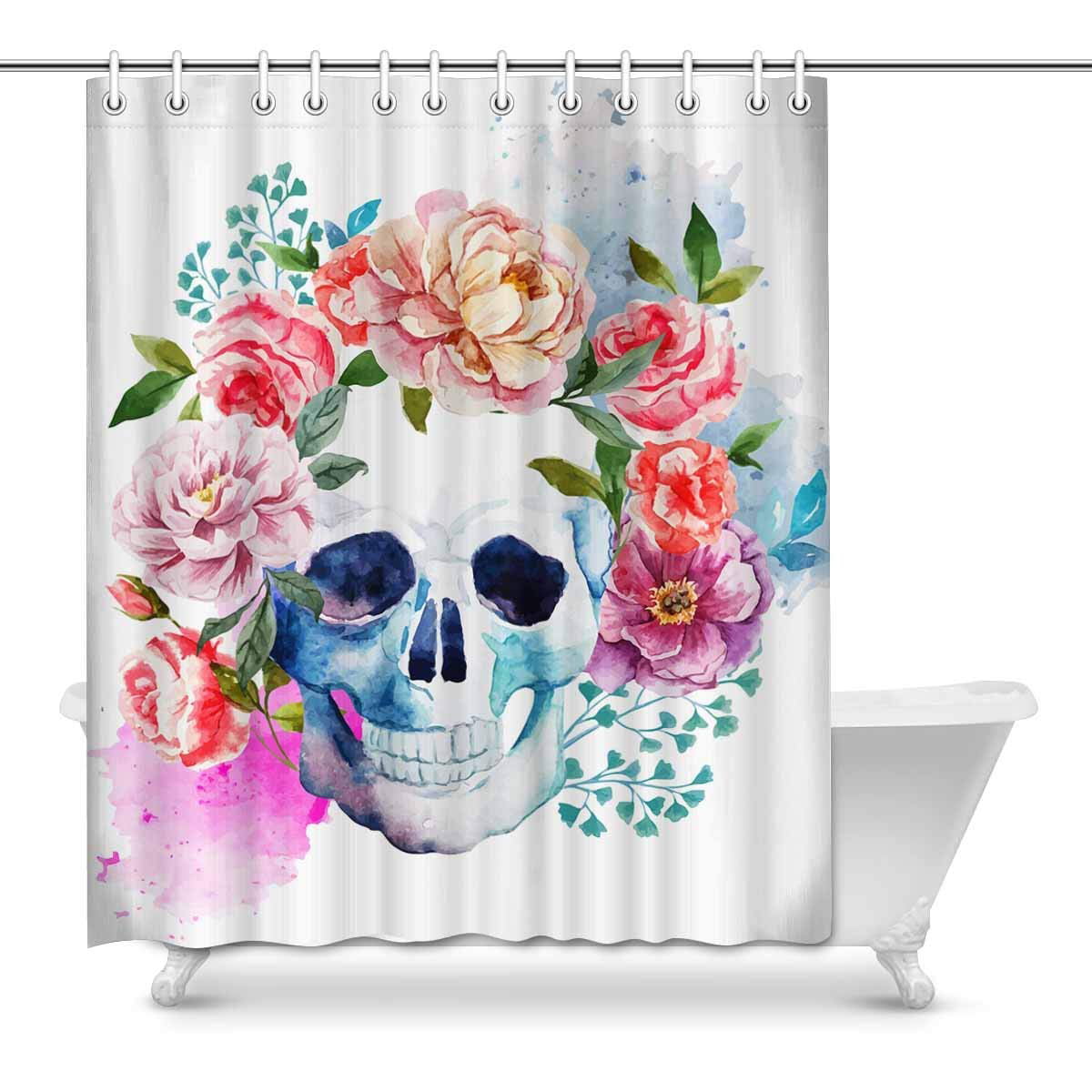 Skull and lighthouse Shower Curtain Bathroom Decor Fabric & 12hooks 71*71inches 