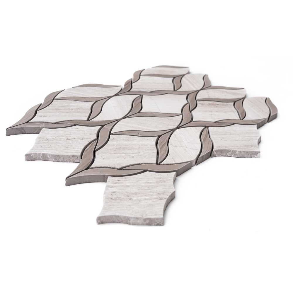 The Tile Life Santorini Vine 12" x 12" Wooden Gray Polished Marble Mosaic Floor and Wall Tile, 1 Sheet