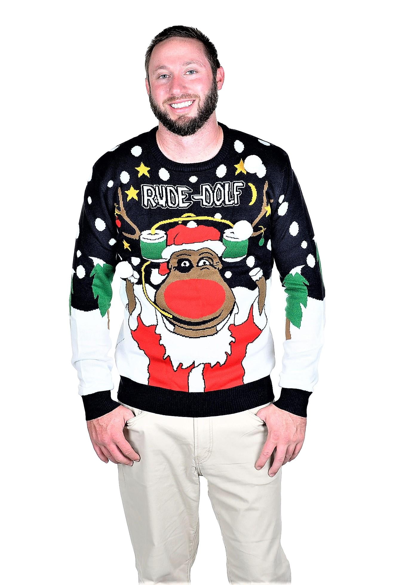 RWB RUDE DOLF Ugly Christmas Sweater Pullover Navy