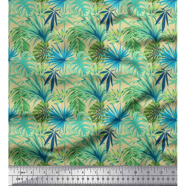Soimoi Modal Satin Fabric Tropical Leaves Decor Fabric Printed Yard 42 Inch Wide