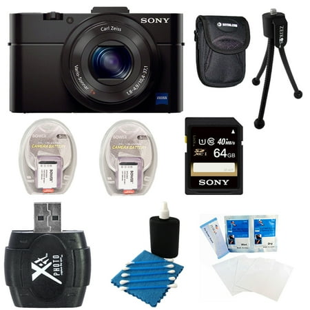 Sony DSC-RX100M II DSC-RX100M2 DSC-RX100MII, RX100M2 RX100MII DSC-RX100M II Cyber-shot Digital Still Camera 20.2MP, Black Bundle with 64GB Class 10 High Speed Card, 2 Spare Batteries, SD Card Reader,