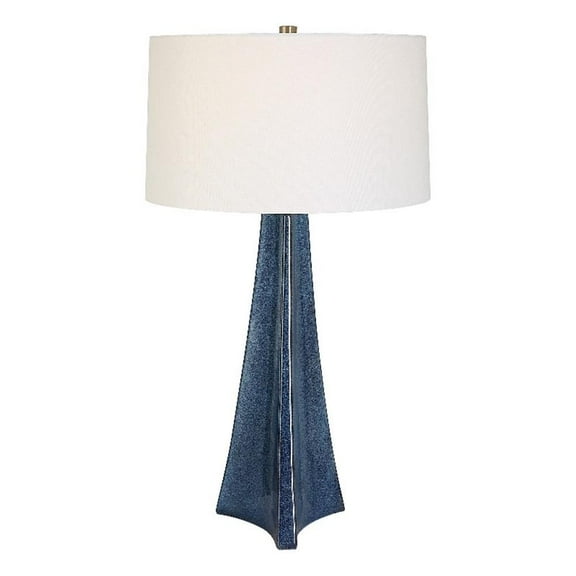 Maklaine 1-Light Ceramic & Fabric Table Lamp in White/Distressed Blue