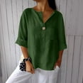 thumbnail image 2 of TODOZO Womens Linen Button Down Shirt Casual 3/4 Sleeve Cotton Blouse Loose Fit Collared Work Gauze Tops Cotton Linen Shirts for Summer V Neck Loose Vacation Beach Solid Blouses Tunic Tops, 2 of 6