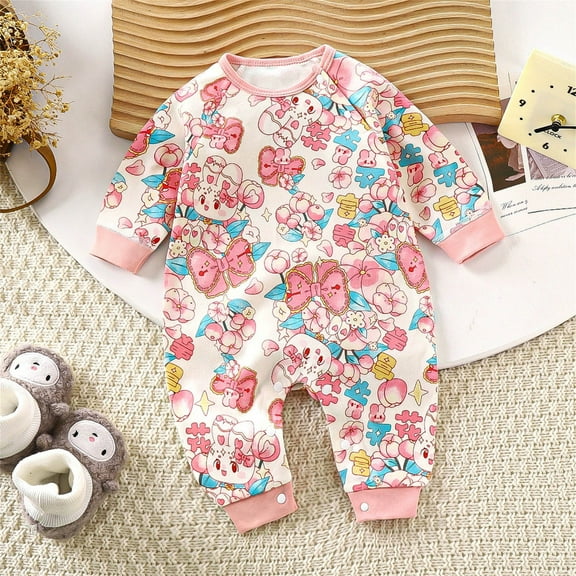 Newborn Baby Girl Cotton Coming Home Outfit Long Sleeve One Piece Romper Jumpsuit Infant Fall Clothes Sets Pink 0-3 Months