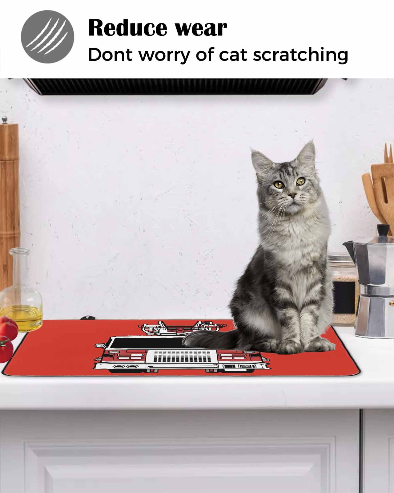 Large Induction Cooktop Protector Mat Cars Stove Top Covers for Electric Stove, Red Cartoon Funny Simple Truck Silhouettes Art Decorative Stove Burner Cover Mats, Glass Top Stove Cover