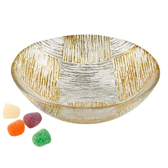 6" Hand Decorated Silver & Gold Cubes Glass Bowl