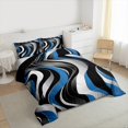thumbnail image 3 of Manfei Modern Geometric Adult Queen Comforter Set, Blue Stripes Bedding Comforter Set, Minimalst Minimalism Reversible Bedding Set, Breathable Home Decor, 3pcs, 3 of 8