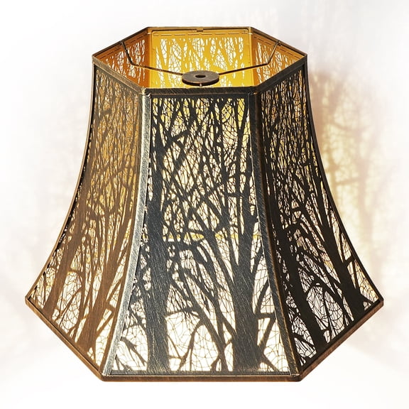 SWAIFDEE Hexagon Metal Lamp Shade, Medium Lampshade Antique Bronze & Gold, 9in Top 16in Bottom 11.5in High, Spider Fitter