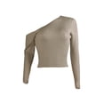 thumbnail image 2 of Seyurigaoka Women Casual Sexy Knitwear, Solid Color Off-the-shoulder Long Sleeve Crop Tops, White/ Black/ Pink/ Khaki, 2 of 6
