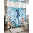 thumbnail image 3 of Seahorse No Hook Shower Curtain and Liner Set Coral Starfish Ocean Coastal Shower Curtains with Snap-in Liner & See Through Top Window Hotel Style for Bathroom Decor 72x72 Inch, 3 of 8
