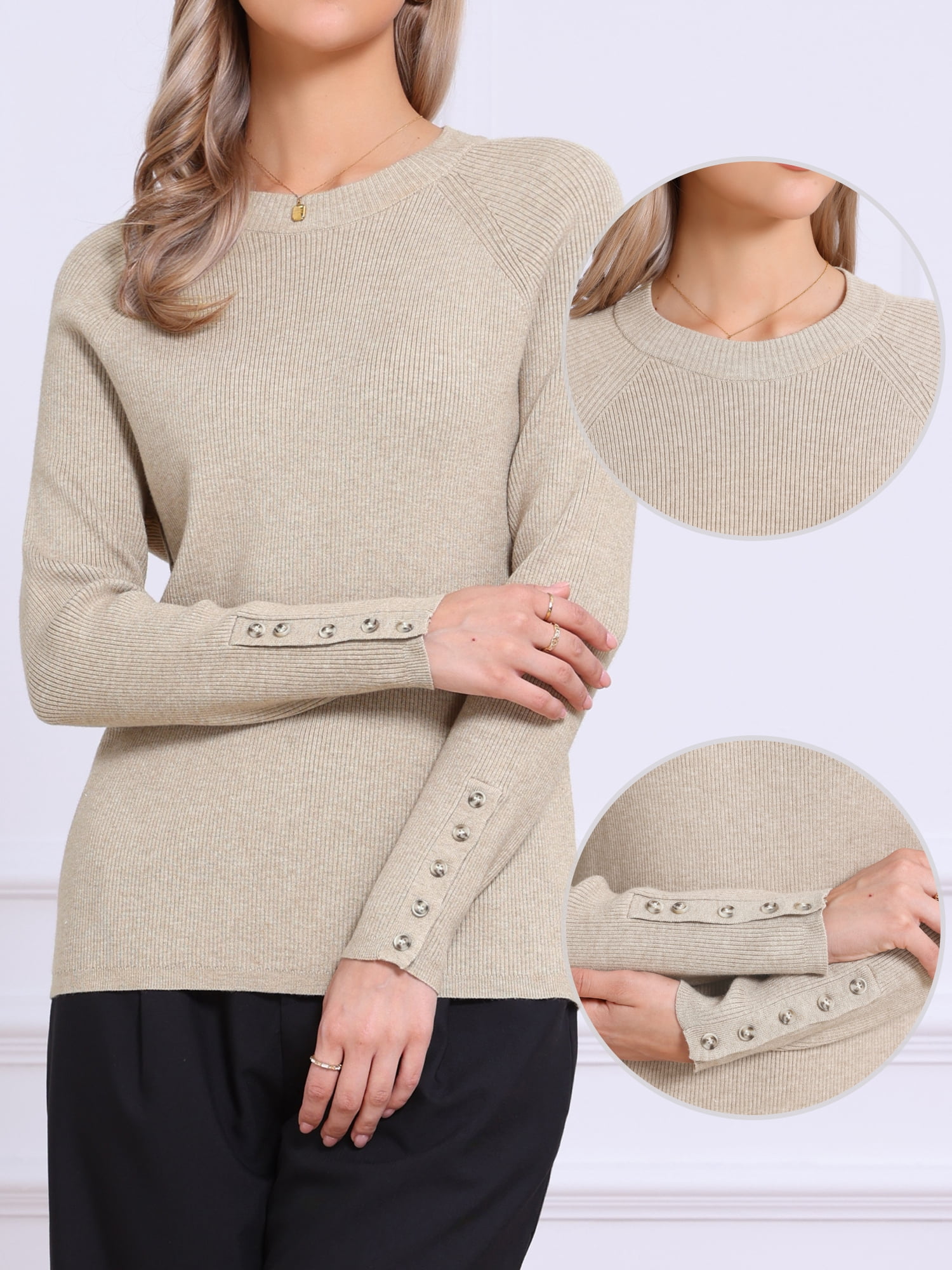 DARING DIVA Women's Spring Ribbed Knit Long Raglan Sleeves Sweater Tops S Khaki