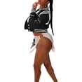 thumbnail image 3 of FOCUSNORM Women Juniors Casual Coat, Letters Embroidery Pattern Button-down Bomber Jacket, 3 of 5