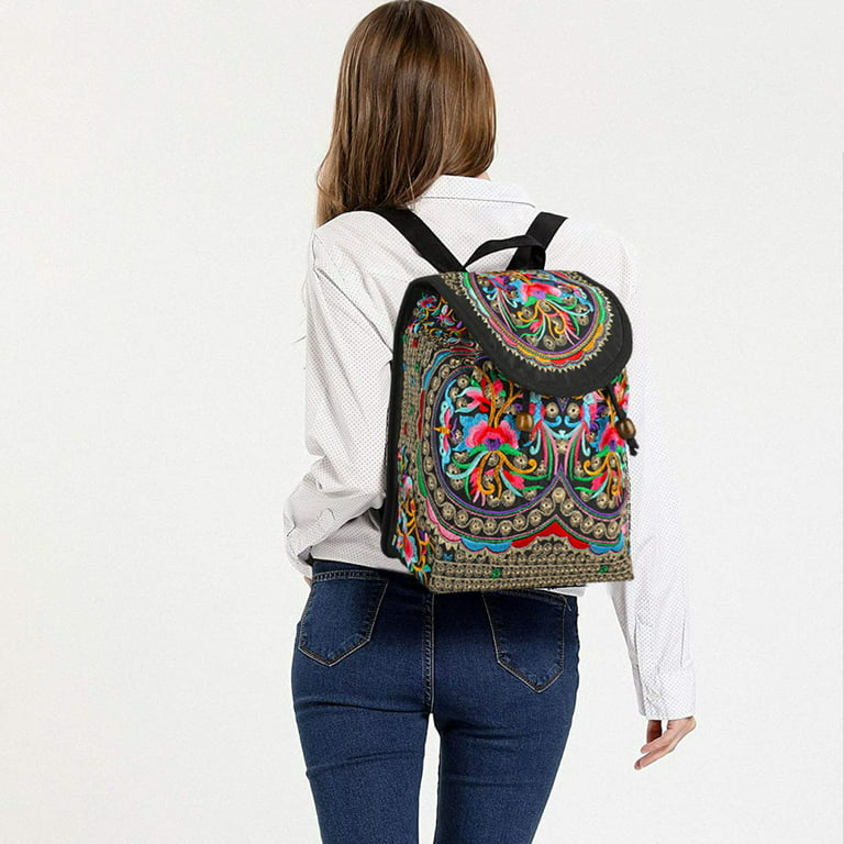 Floral Embroidered Backpack For Women