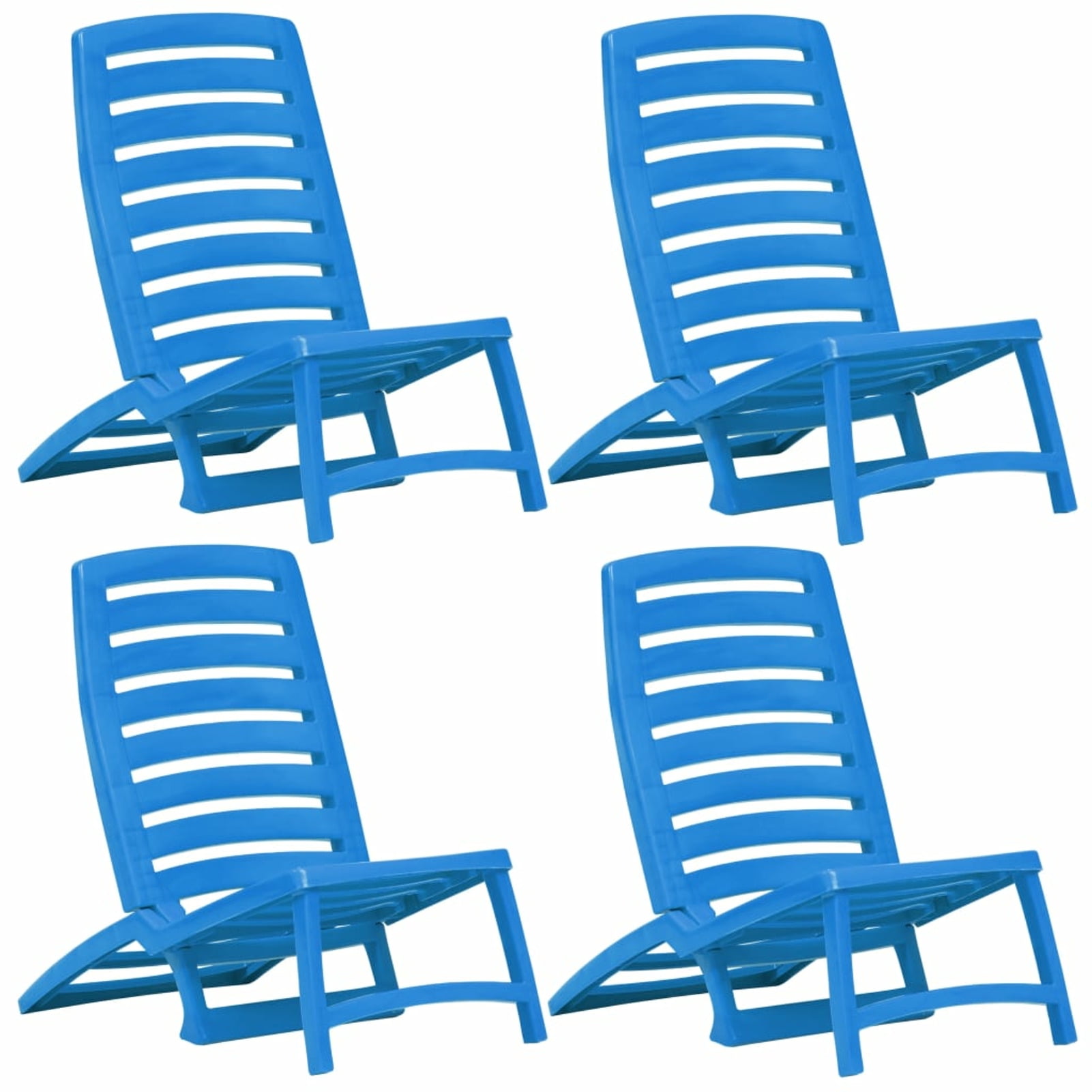 H.BETTER Folding Beach Chair 4 pcs Plastic Blue 16.5 x 22.8 x 25.2 Foldable Camping Chairs Outdoor Chairs Set for 4 Space Saving Patio Chaise Lounge