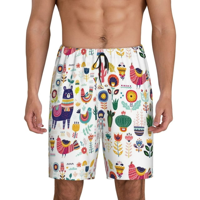 Fotbe Alpaca Flower Pantalones Cortos de Pijama para Hombre, Ropa de Dormir, Pantalones de Pijama Cortos para Hombre-Medium