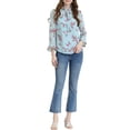 thumbnail image 3 of INSPIRE CHIC Women's Long Sleeves Tie Neck Ruffle Collar Floral Print LeisureTop XL Light Blue, 3 of 7