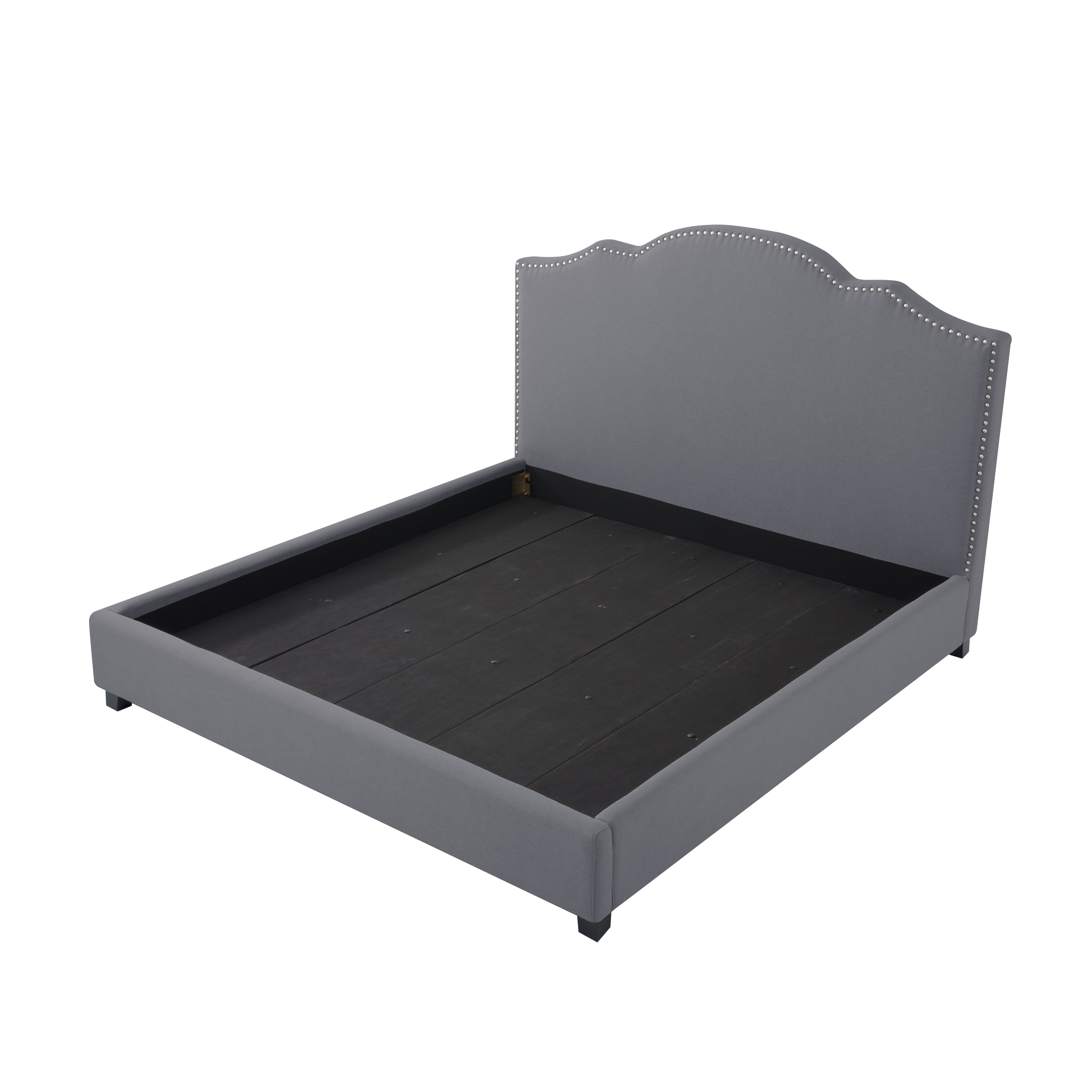 Gewnee King Bed Frame with 55"High Upholstered Headboard,Platform Bed Frame with Nail-Head Trim,No Box Spring Required,Modern Design for Bedroom,Dark Grey