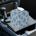thumbnail image 7 of Psesaysky Square Tissue Box Cover, Waterproof Pu Leather Car Tissue Holder with Metal Button Blue Floral Geometric Napkin Holder Organizer for Bathroom, Bedroom, Hotel, Office Desk 5.1"X5.1"X5.5", 7 of 7