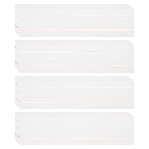 Uxcell 100 Sheets Ruled Sentence Strips, 3" x 12" Cardstock 210GSM Writing Paper Blue Red Lined for Classrooms, White