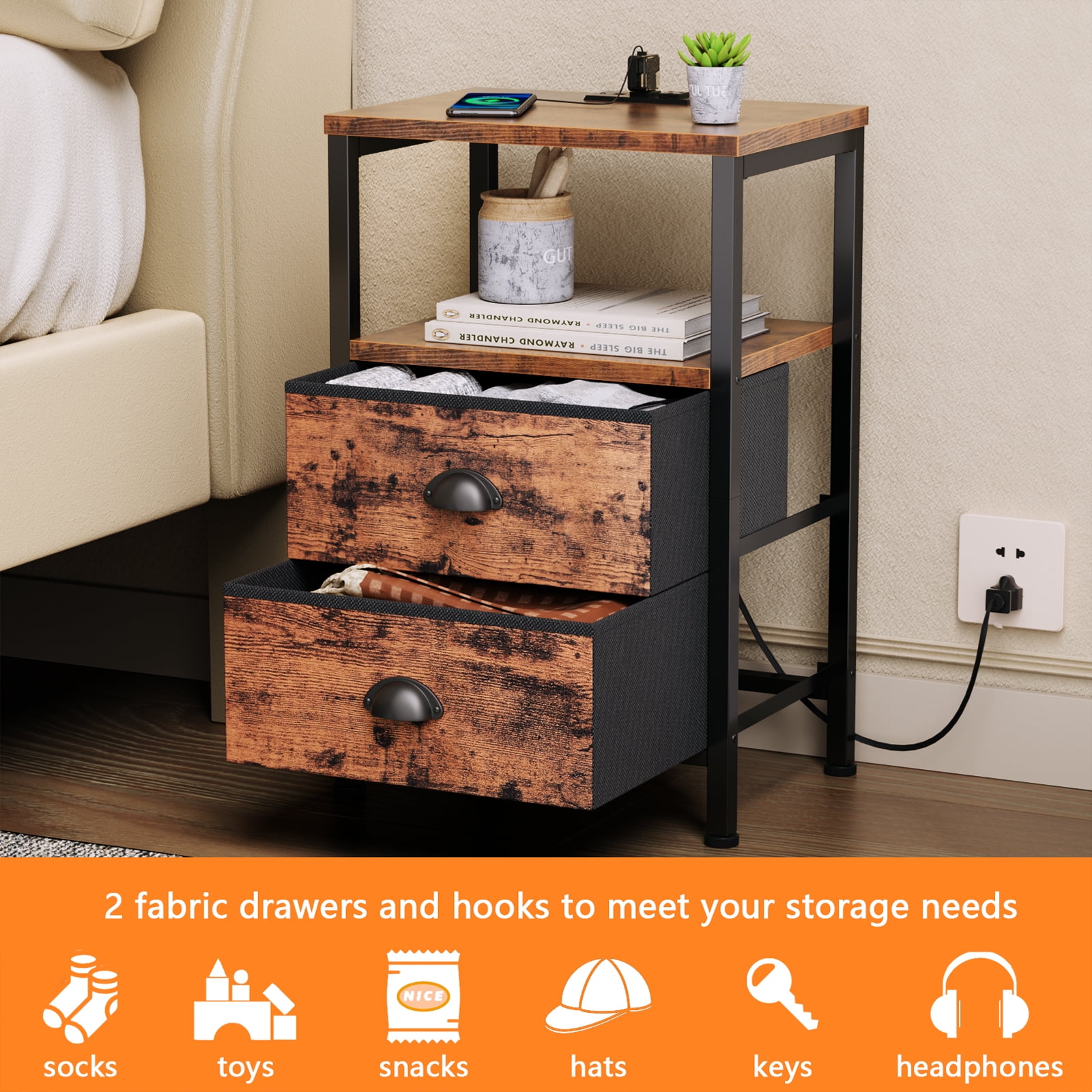 Costway 1-Drawer White Nightstand with Drawer Storage Shelf