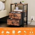 thumbnail image 3 of Satifur Bedside Table with Charging Station,Set of 2 LED Nightstand with 2 Fabric Drawers,Rustic Brown, 3 of 9
