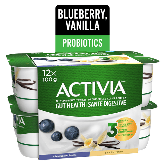 Activia Probiotic Yogurt, Vanilla/Blueberry, 12 x 100 g