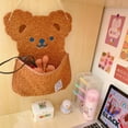 thumbnail image 3 of Hanging Organizer with Large Pocket Fluffy Bear Storage Bag with Love Heart Hook Kawaii Organization for Girls Room (Brown Bear), 3 of 5