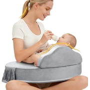 ACGROW Nursing Pillow - Memory Foam Bottle & Breastfeeding Pillow with Safety Fence - Ergonomic Support, with Wider Breast Feeding Cushion, Adjustable, Removable Cover, Baby Safety Certified Gray