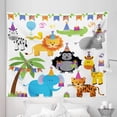 thumbnail image 1 of Birthday Tapestry, Jungle Wild Safari Animals in Cartoon Pattern with Party Hats Flags Image, Fabric Wall Hanging Decor for Bedroom Living Room Dorm, 5 Sizes, Multicolor, by Ambesonne, 1 of 1