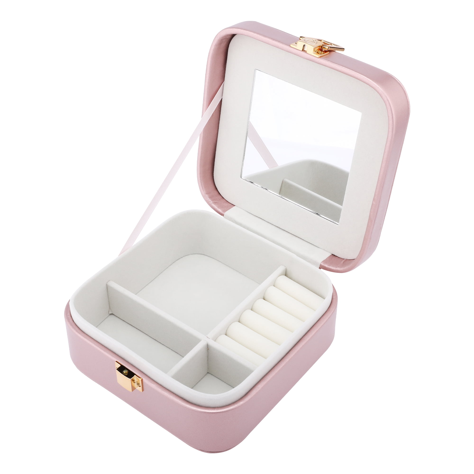 Unique Bargains PU Leather Jewelry Box Jewelry Organizer with Mirror Pearl Purple