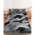 thumbnail image 2 of King Size Fitted Sheet Set - Black Crow Birds 3 Piece Bedding Sets 16" Deep Pocket Fitted Sheet with 2 Pillowcases, Abstract Spooky Grey Sky Wings Brushed Microfiber Hotel Luxury Bed Sheets, 2 of 9