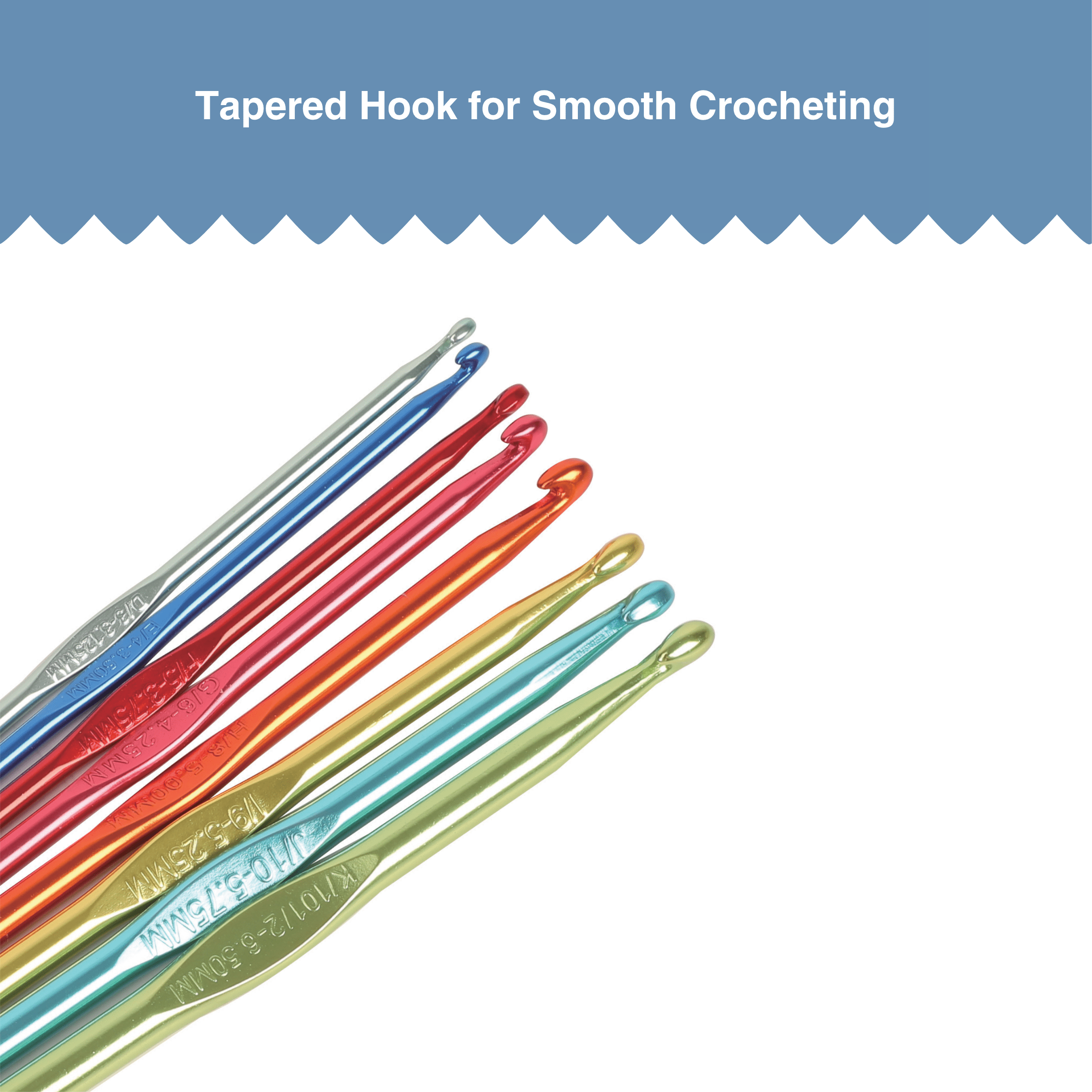 Hello Hobby Aluminum Crochet Hooks, Sizes D-K, 8-Piece Set