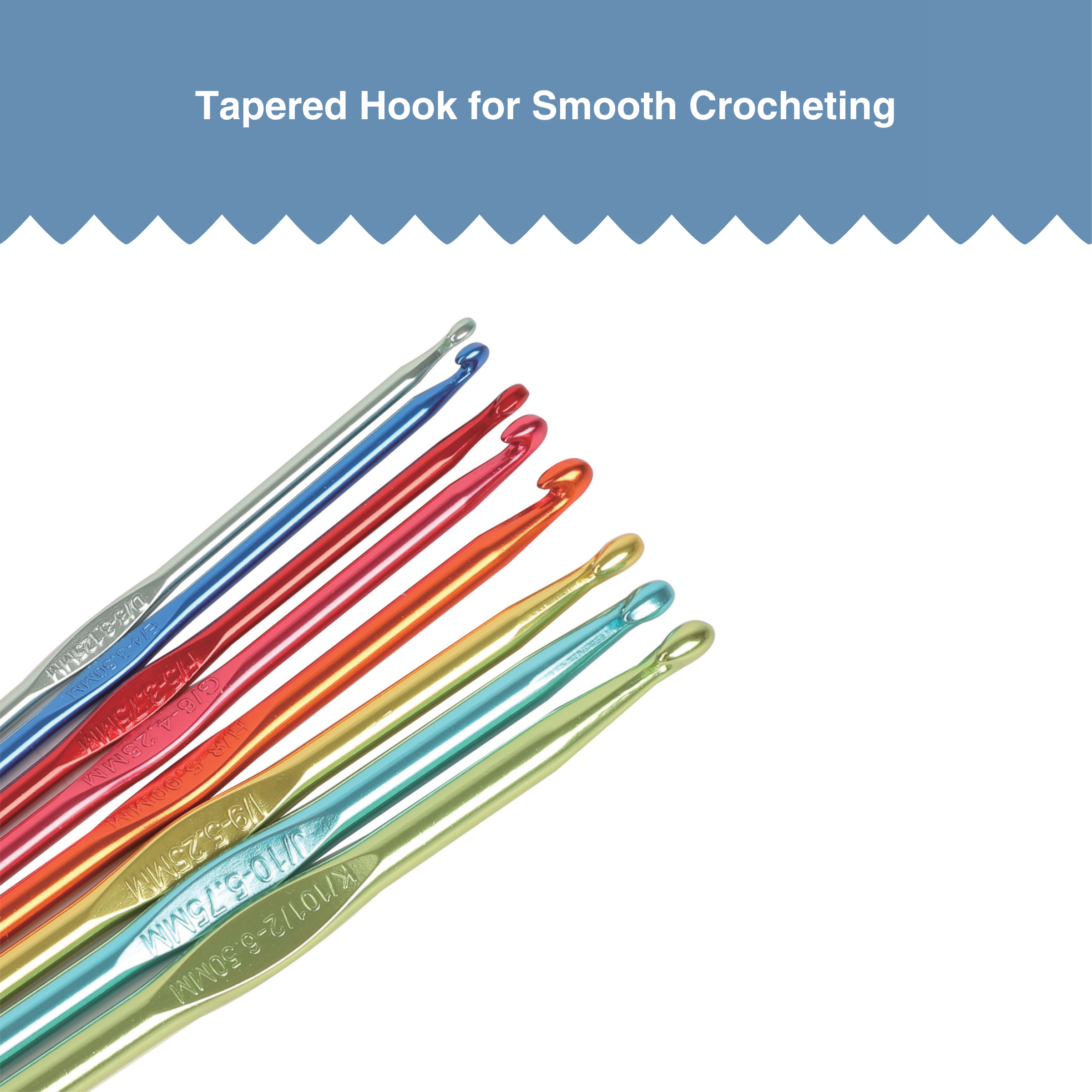 Hello Hobby Aluminum Crochet Hooks, Sizes D-K, 8-Piece Set photo 4