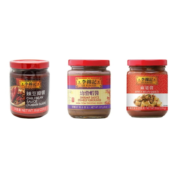 3 Pack Lee Kum Kee Cooking Sauce, 3 Flavors(Chili Bean Sauce,Finely Shrimp,Spicy Bean Sauce) Plus NineChef Brand Long Handle Coffee Spoon