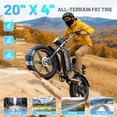 thumbnail image 4 of Fat Tire Electric Bike for Adults, 20" Dirt E Bike for Off Road, Commuting | Mountain Ebike with 1500W Peak Motor, 48V 15Ah Removable Battery, 60 Miles PAS Range, All Terrains Electric Bicycles, 4 of 8