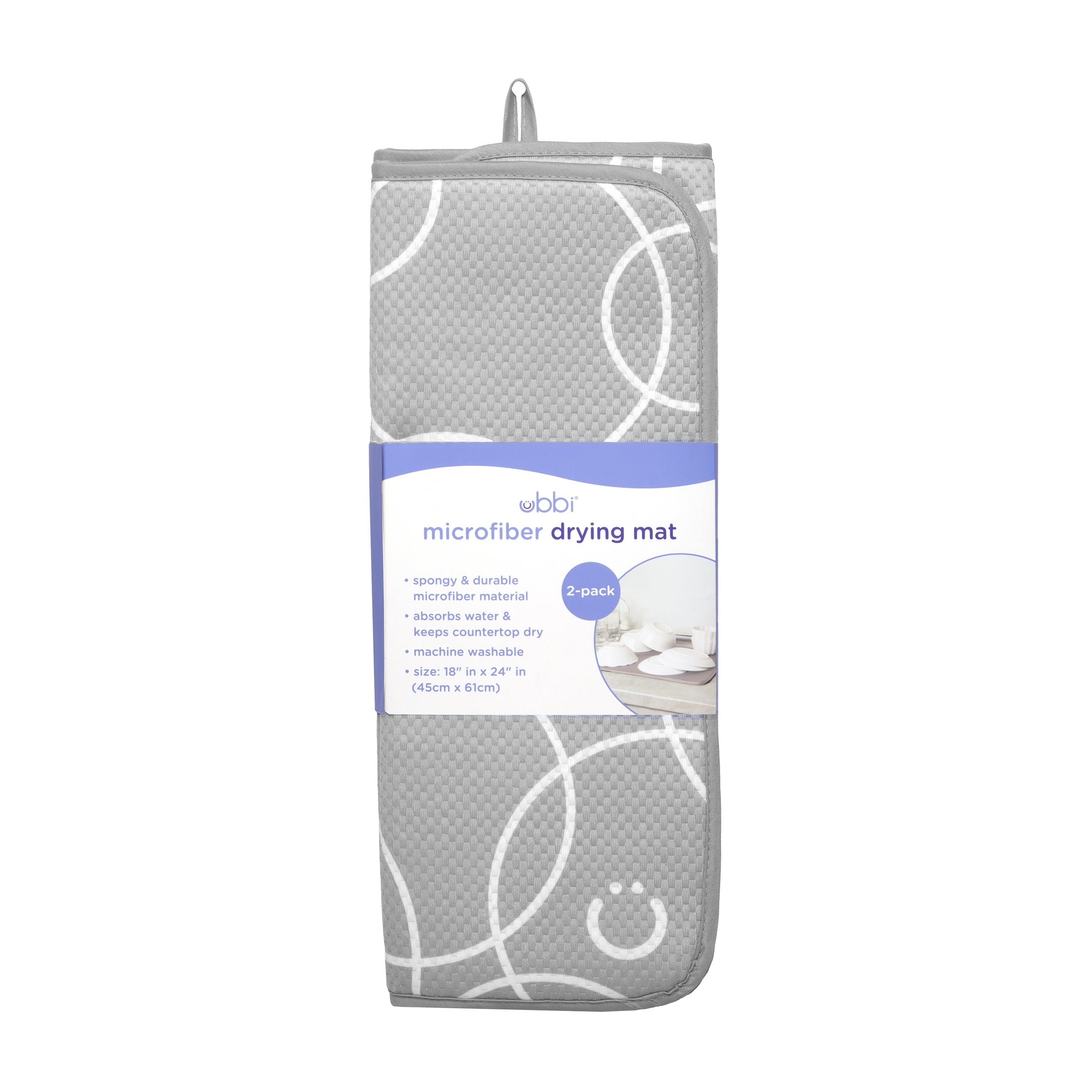 Ubbi Microfiber Kitchen Counter Dish Drying Mats, Gray, Set of 2