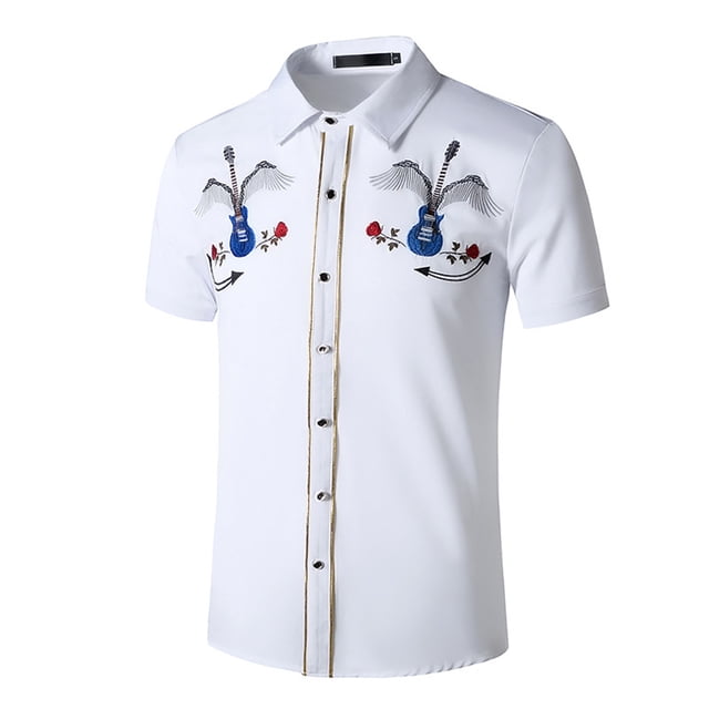 Birdeem Chemise Imprimée à Manches Courtes Brodée Mode Style Été pour Hommes
