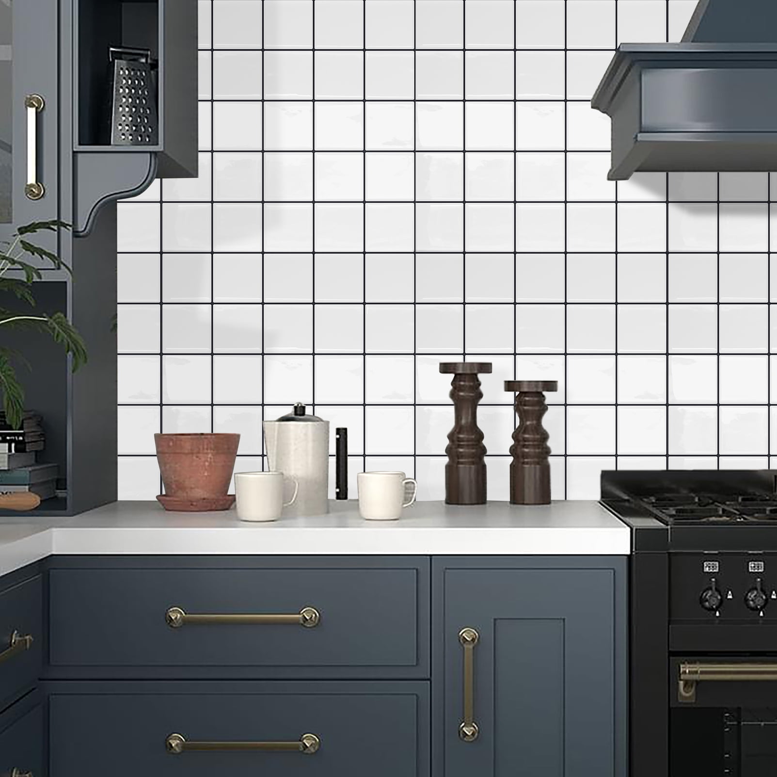 DEWOO Thick Square Kitchen Peel and Stick Backsplash Mosaic Tiles Square Self Adhesive Wall Tile Checkerboard Checkered Stickers,White (10-Sheet,12"x12")