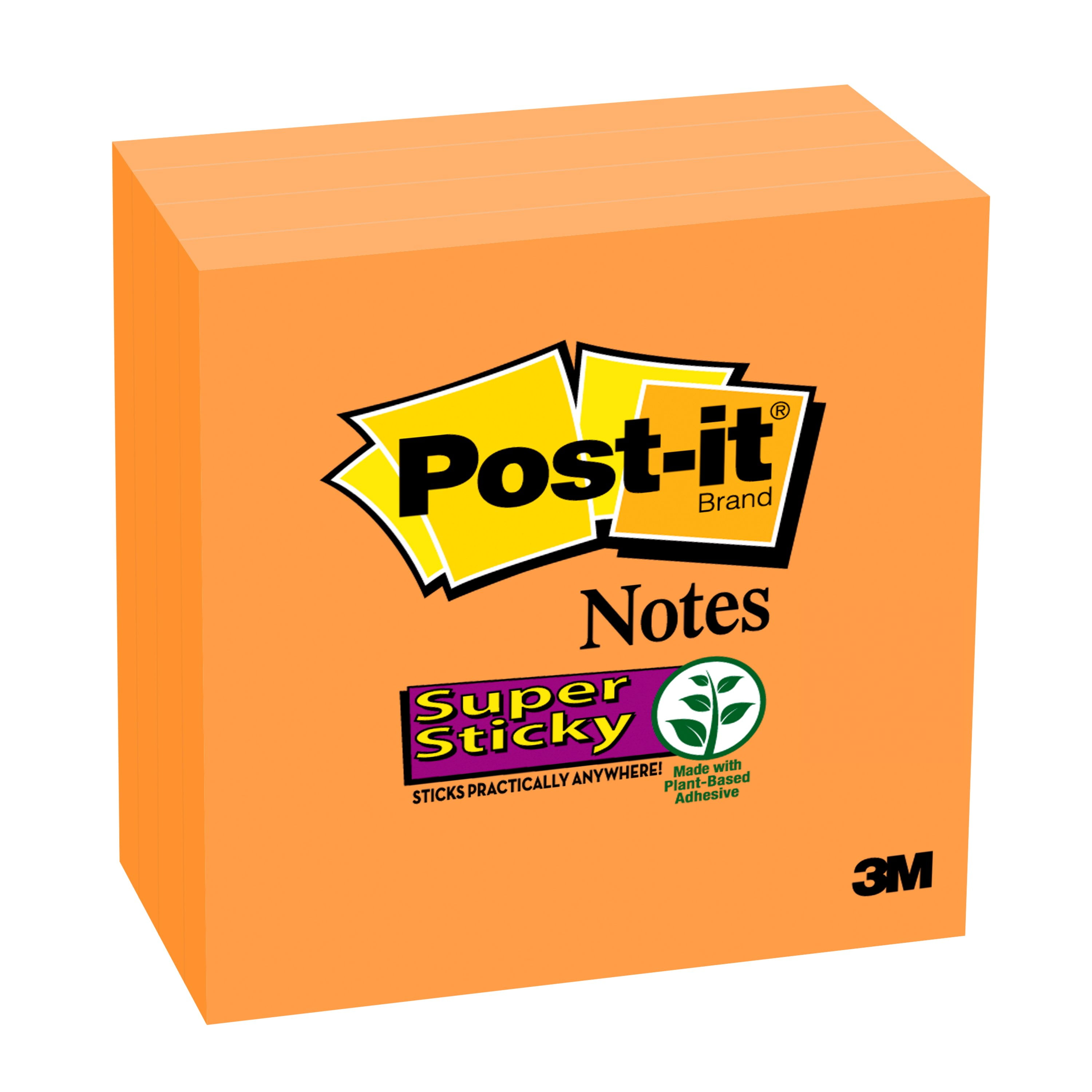 Postit Super Sticky Notes, 3" x 3", Neon Orange, 4 Pads