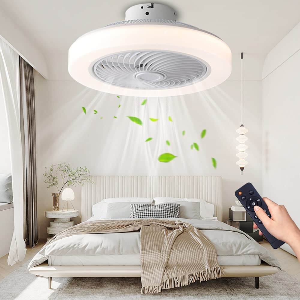 MANXING Modern Ceiling Fan with Lights,18in Smart Enclosed Bladeless