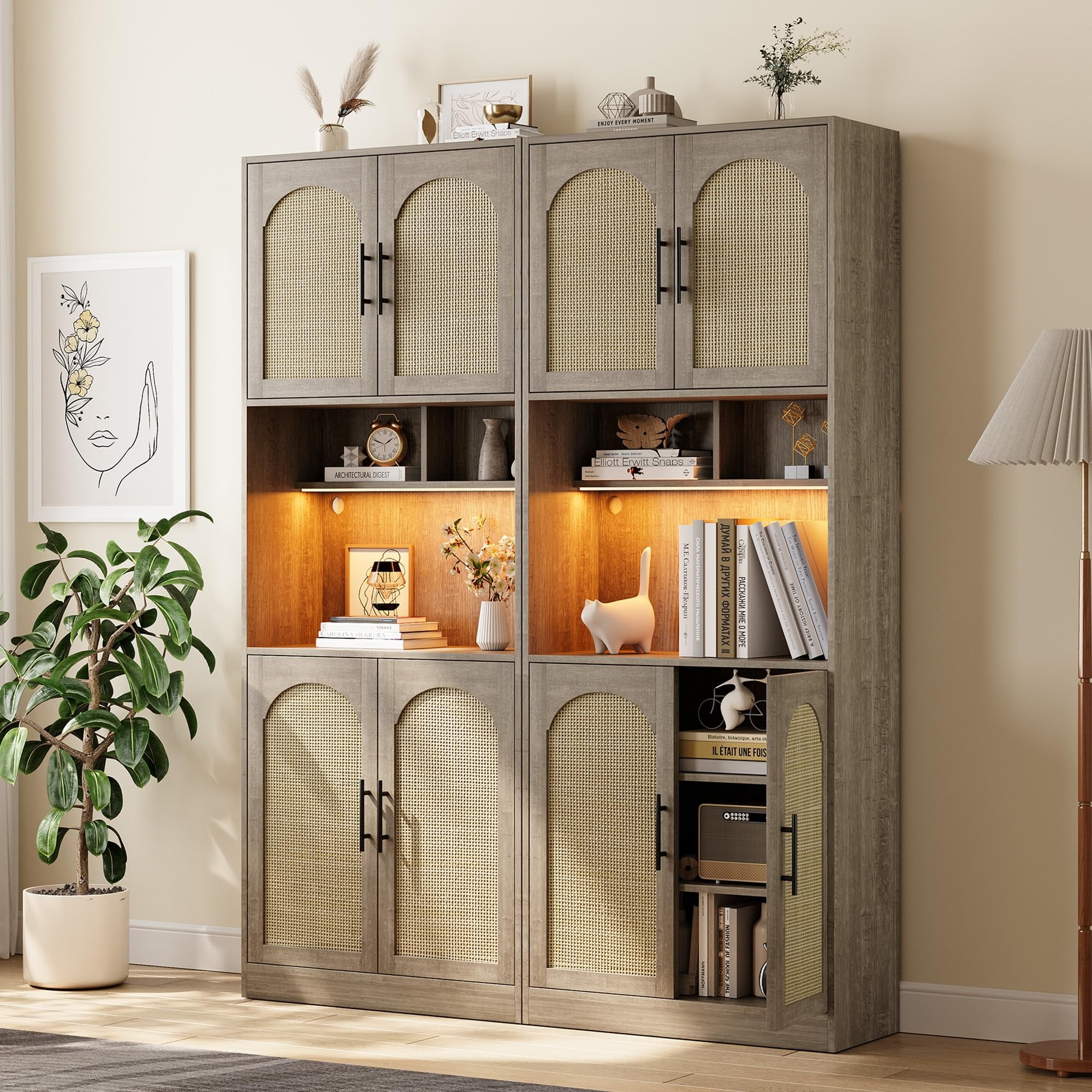 71" Tall Kitchen Storage Cabinets,Pantry Cabinet for Kitchen Storage with LED Light,Microwave Stand with Storage,Freestanding Kitchen Hutch,Kitchen Pantry Storage Cabinet with Microwave Shelf