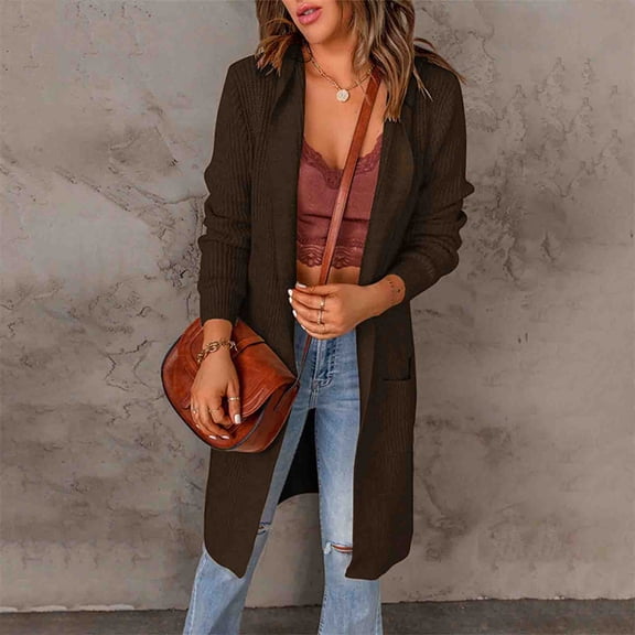 AOOCHASLIY 2023 Women Tops Women's Fashion Top Cardigan Pocket Medium and Long Term Outwear Long Sleeve Coat