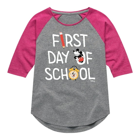 Disney - First Day Of School Mickey - Toddler & Youth Girls Raglan Graphic T-Shirt