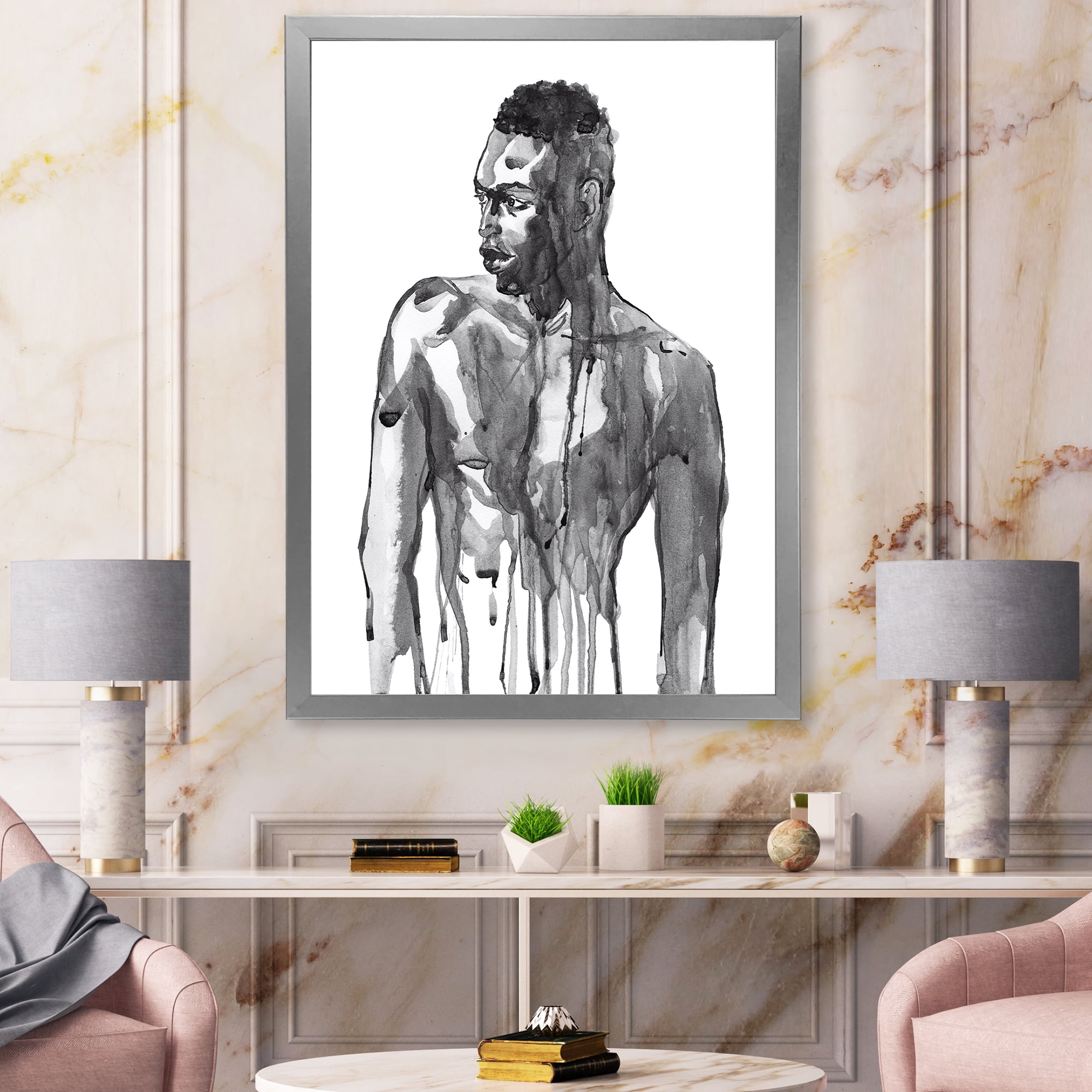 Designart 'Portrait of Handsome African Man On White I' Modern Framed Art Print