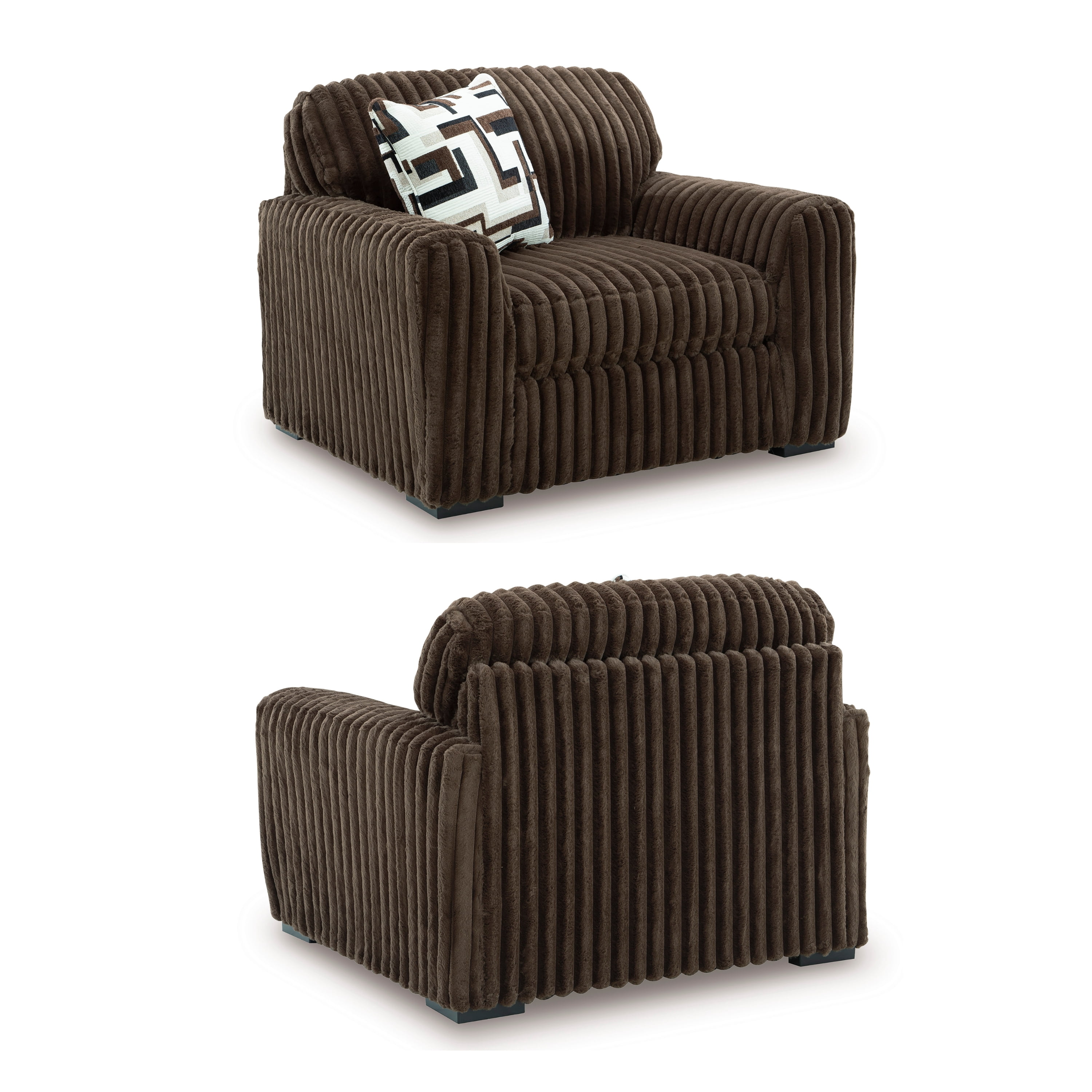 Roundhill Furniture Solenne Oversized Chair and a Half with Jumbo Corduroy Upholstery, Reversible Cushion, and Accent Pillow, Chocolate
