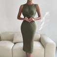 thumbnail image 2 of Sngxgn Women's Summer Bodycon Casual Midi Sleeveless Hollow Out Knit Side Slit Striped Long Tank Dress(Green,M), 2 of 6