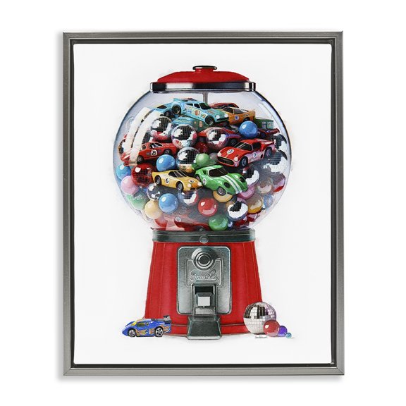 Stupell Industries Contemporary Race Car Candy Dispenser Gray Floating Frame Canvas Art, 17 x 21, by Amanda Greenwood