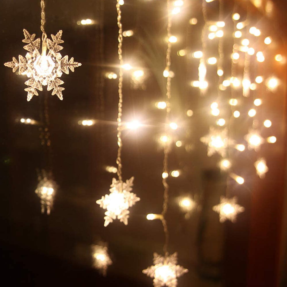 96LED snowflake Curtain Window Fairy Light 8 Modes Christmas Party Wedding Decor 